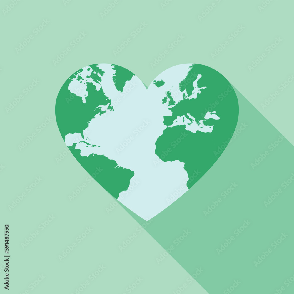 Globe heart with long shadow, world health day concept.