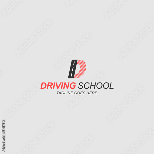 D initial logo design with highway illustration