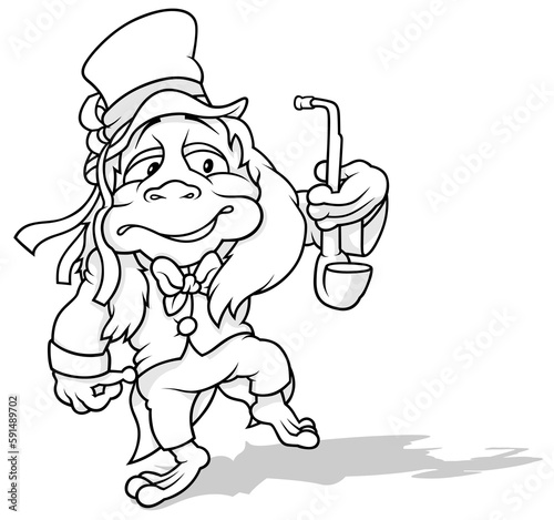 Drawing of a Waterman with a Top Hat on his Head Holding a Pipe in his Hand