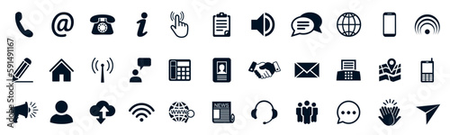 Set contact icons, collection communication contact signs - stock vector