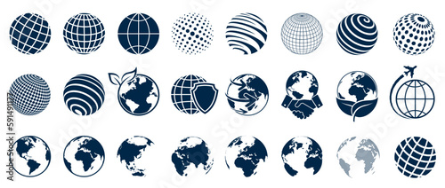 Earth set icons, Globes with World Maps, set Earth globe hemispheres with continents - vector