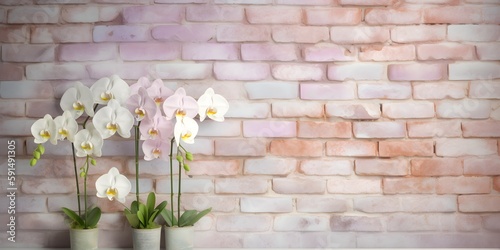 "Pink Perfection on a Pastel Wall" / Orchid Flower Background / AI Generated Artwork
