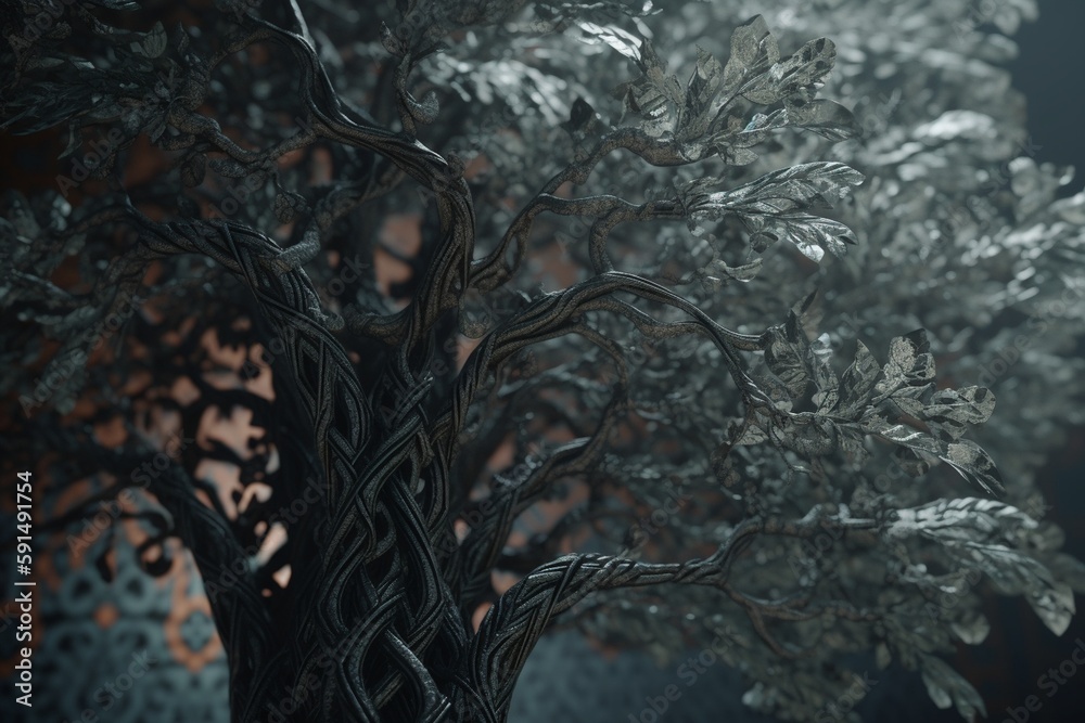 A close-up of a plant or tree with intricate patterns, Generative AI