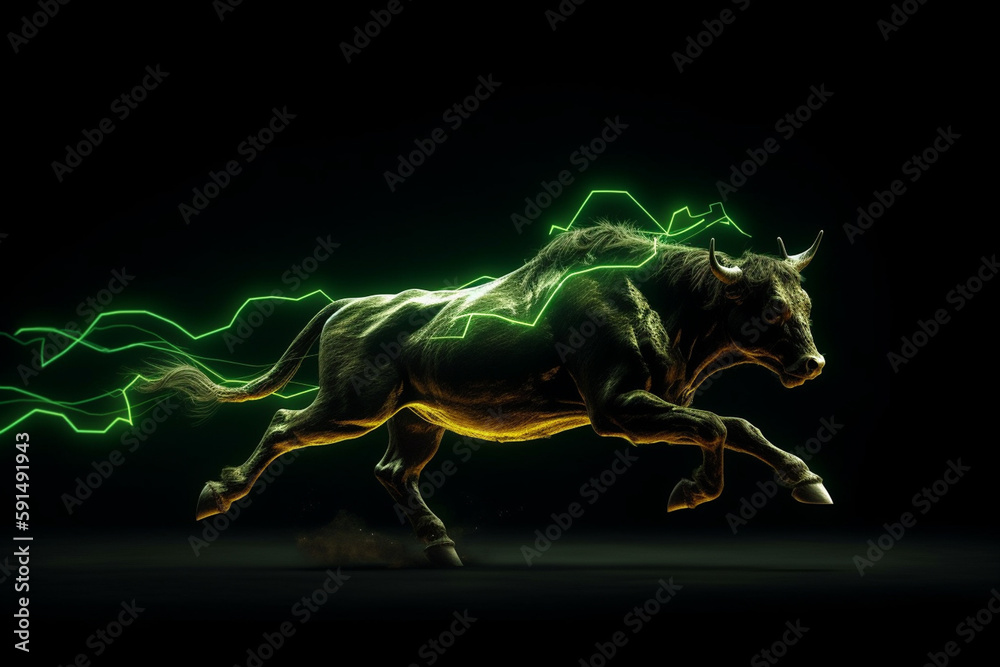 bitcoin bull in gold and green colors abstract symbolic. Generative AI