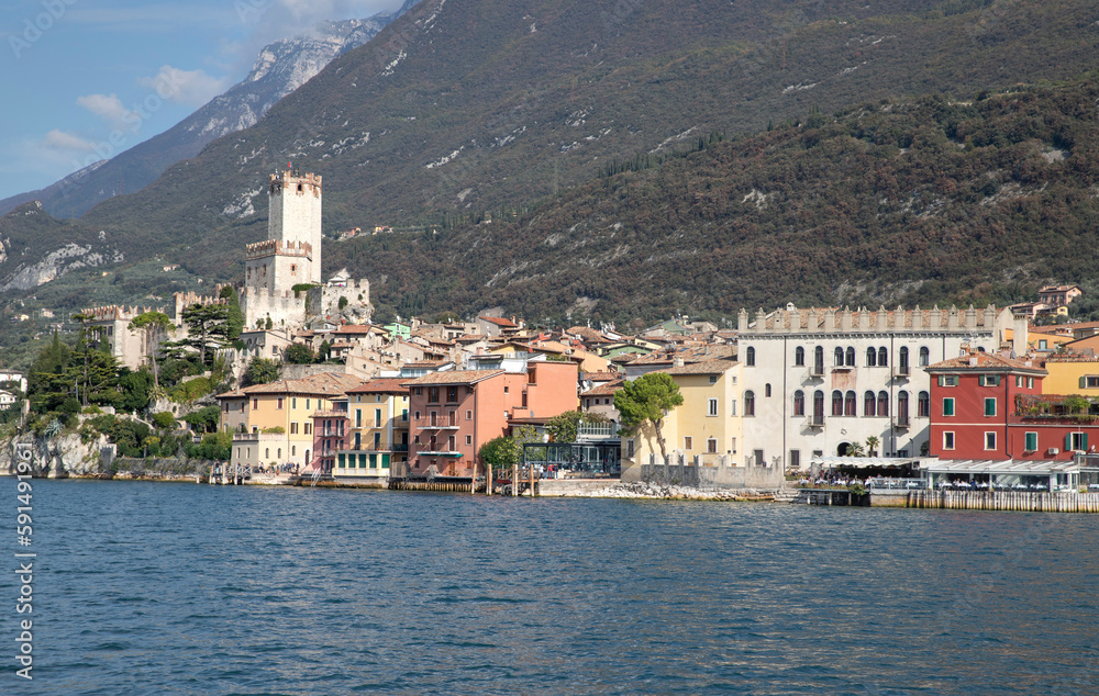 View from height on roofs of Italian resort Malcesine Garda Lake