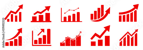 Set graph diagram up icon, business growth success chart with arrow, business bar sign, profit growing symbol, progress bar symbol, growing graph icons, growths chart collection – for stock