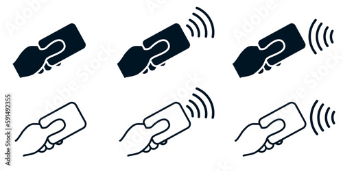NFC wireless payment technology set icons, contactless payment, credit card tap pay wave logo, near field communication signs, contactless pay pass fast payment symbol, set smart key card contact nfc