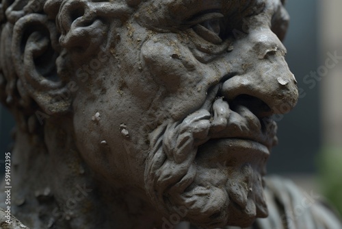A close-up of a weathered or aged surface, such as an old building or statue, Generative AI