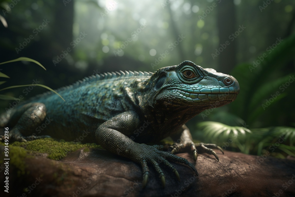A detailed illustration of a reptile in its natural habitat, Generative AI