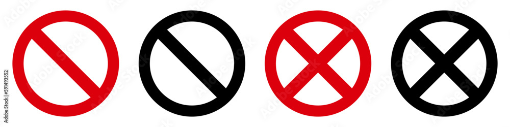 Set no red sign icons, forbidden circle-backslash, do not enter, prohibition restricted, warning stop sign - stock vector Set no red sign icons, forbidden circle-backslash, do not enter, prohibition restricted, warning stop sign - stock vector
