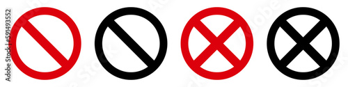 Set no red sign icons, forbidden circle-backslash, do not enter, prohibition restricted, warning stop sign - stock vector