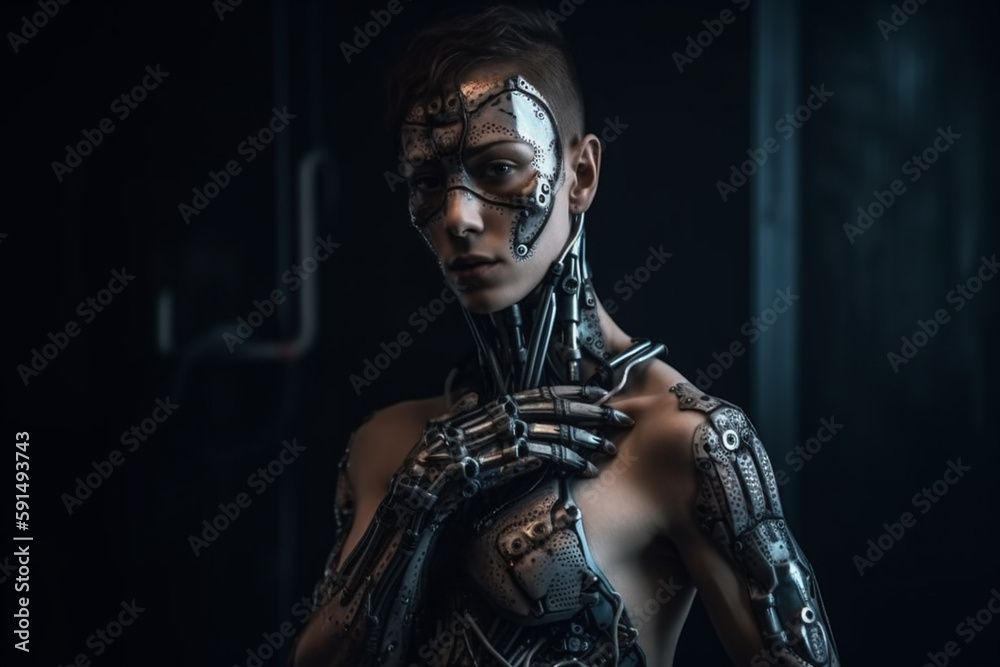 abstract, robotic body parts as human evolution, human artificial intelligence technology. Generative AI abstract, robotic body parts as human evolution, human artificial intelligence technology. Generative AI