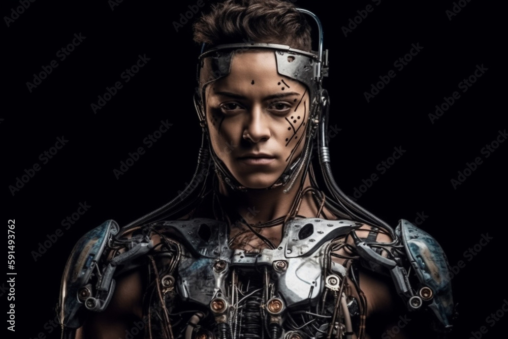 abstract, robotic body parts as human evolution, human artificial