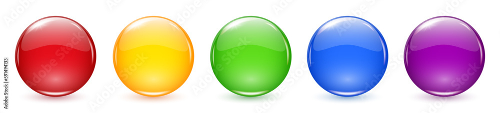 Set 3D crystal magic sphere. Glass transparent colored balls with shadows, buttons set – vector Set 3D crystal magic sphere. Glass transparent colored balls with shadows, buttons set – vector