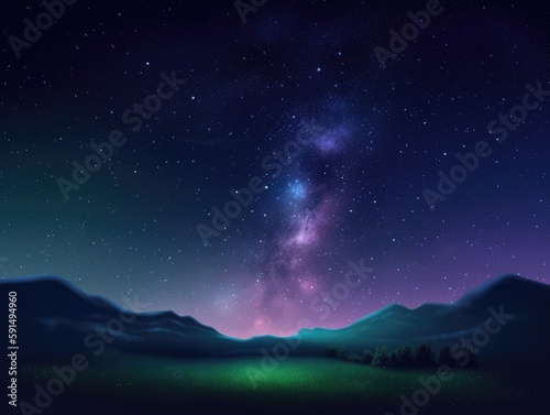 Night sky stars milky way blue purple sky in starry night over mountains. Generative AI