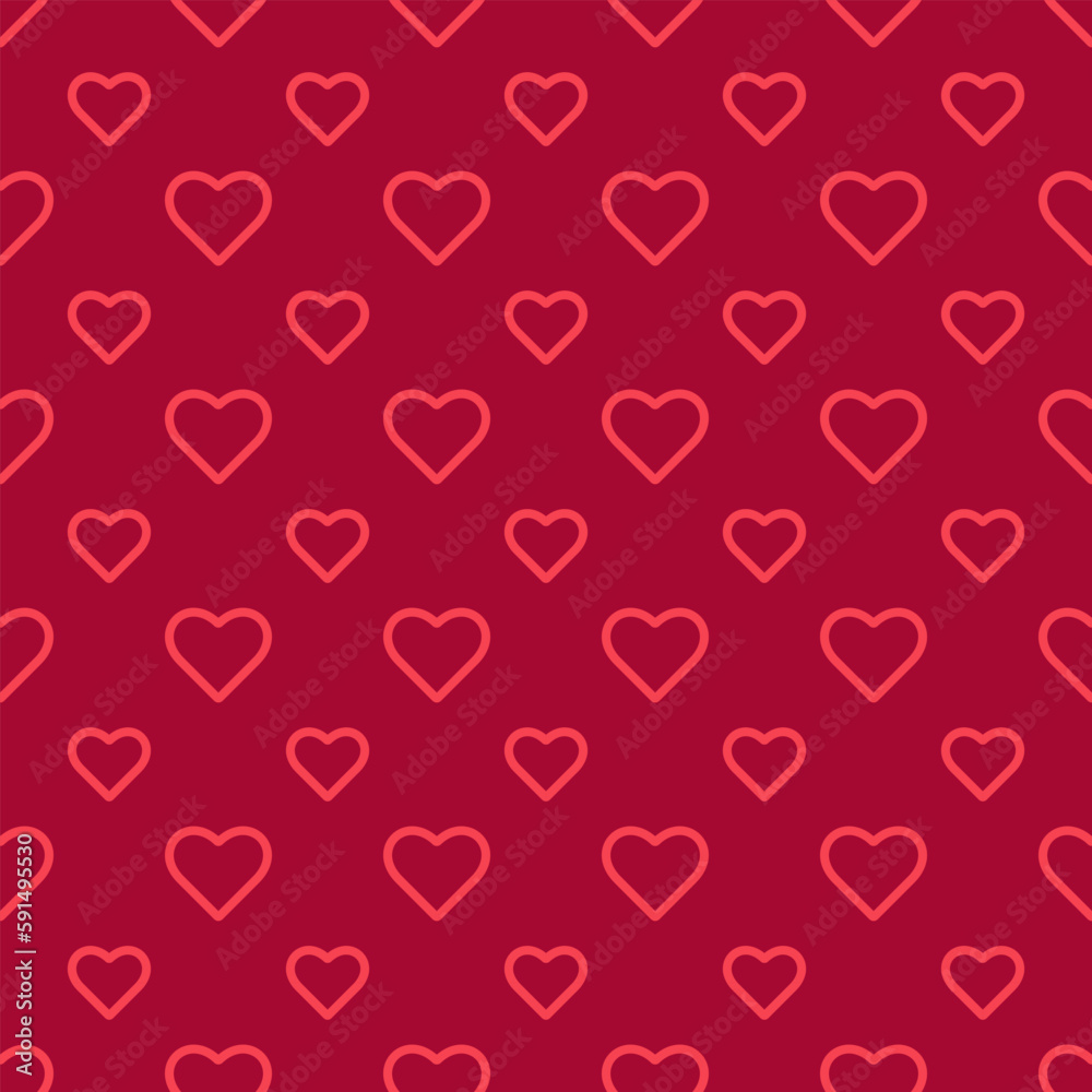 Love romantic theme. Vector abstract texture with small linear hearts. Stylish minimal design for wrapping fabric cloth print wedding decor. Valentines day pattern Textile swatch Red Heart Vivid red