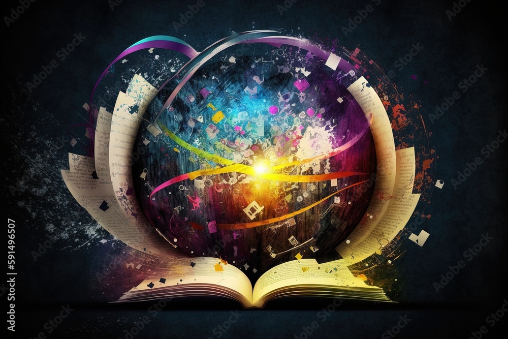international literacy day with books, globe abstract concept ...