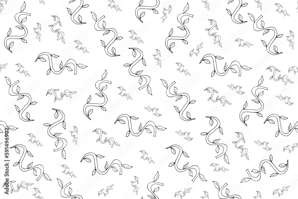 Black and white Seamless pattern with Tree Branches. Wallpaper with Bamboo branch. Endless ornament with asian plant. Wrapping paper with plant. Bed linen and textile print. Vector illustration.