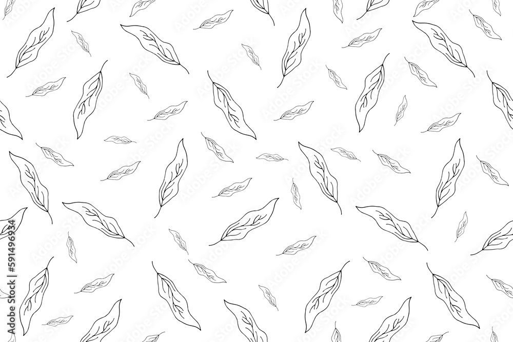 Black and white Seamless pattern with Tree leaves. Wallpaper with Doodle Leaf. Endless ornament with Hand Drawn leaves. Wrapping paper with plant. Bed linen and textile print. Vector illustration. Black and white Seamless pattern with Tree leaves. Wallpaper with Doodle Leaf. Endless ornament with Hand Drawn leaves. Wrapping paper with plant. Bed linen and textile print. Vector illustration.