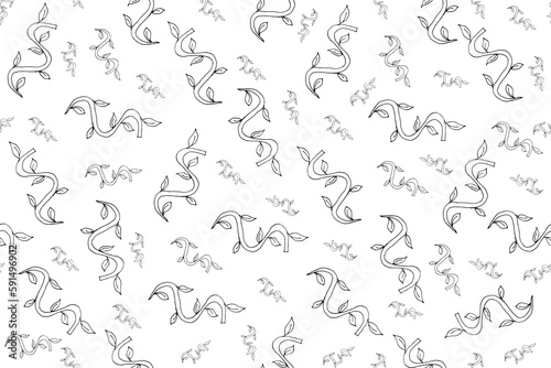 Black and white Seamless pattern with Tree Branches. Wallpaper with Bamboo branch. Endless ornament with asian plant. Wrapping paper with plant. Bed linen and textile print. Vector illustration.