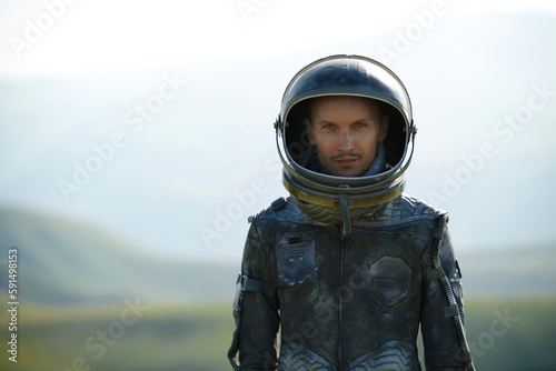 Cosmonaut wearing astronaut helmet photo