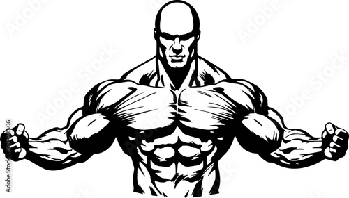Fotografiet Illustration of muscular torso in drawing stencil style.