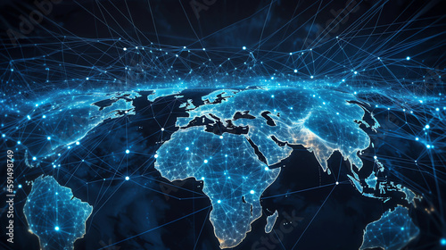 Technological Advancement  World Map Encircled by Network of Technological Wires Showing Progress and Innovation