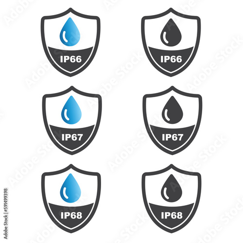 IP66, 67, 68 -  waterproof logo, design, badge, label.