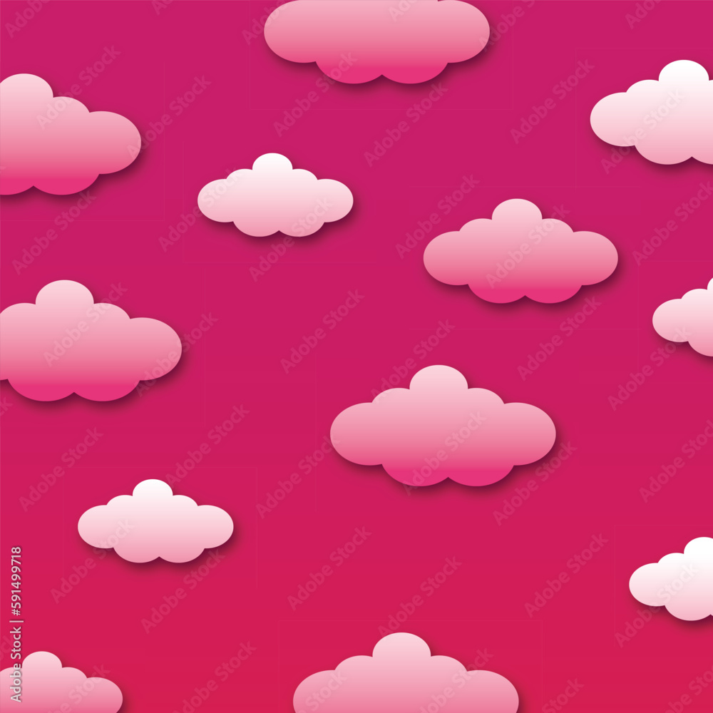 BRIGHT PINK CLOUDS ON A PINK BACKGROUND WITH A SHADOW EFFECT