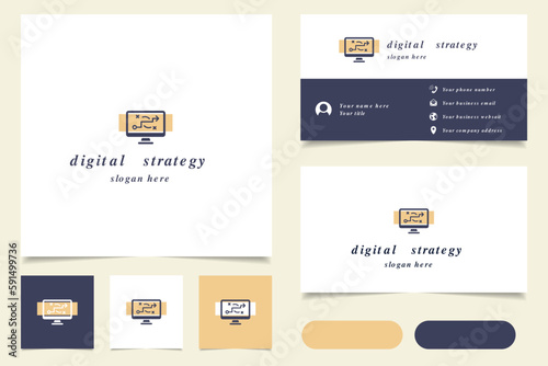 Digital strategy logo design with editable slogan. Branding book and business card template.