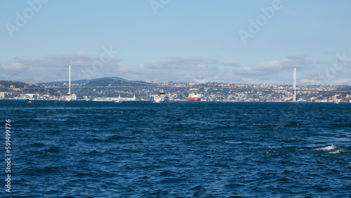 City line ferries and Touristic sightseeing ships passing through Eminonu Bosphorus, Istanbul Turkey © Arda ALTAY