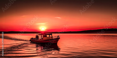 A boat in the sunset was captured with HD sky wallpapers in Ilha do Mel  Paran    - generative ai