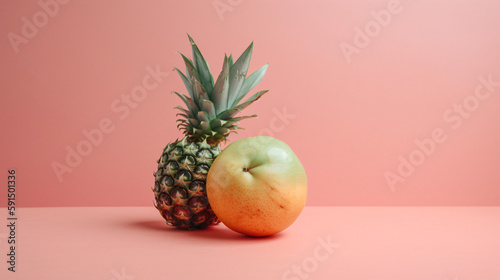 fruits on table with pastel color background generative ai