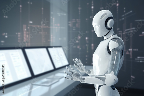 AI robot working on computer
