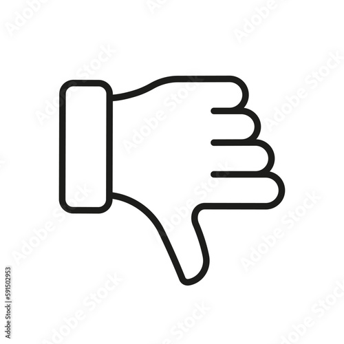 Thumb Down Line Icon. Dislike Finger Down Gesture in Social Media Linear Pictogram. Negative Vote Outline Sign. Disapprove, Rejection Symbol. Editable Stroke. Isolated Vector Illustration
