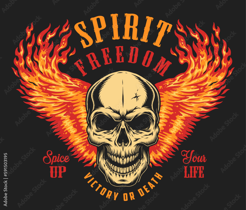 Fototapeta premium Skull with Fire poster colorful