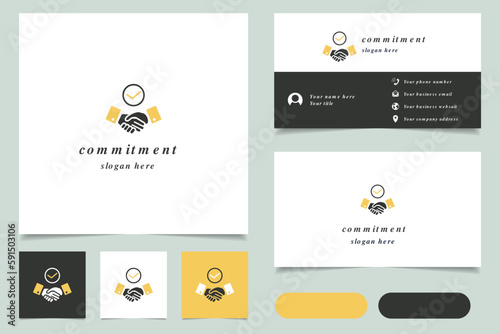 Commitment logo design with editable slogan. Branding book and business card template.