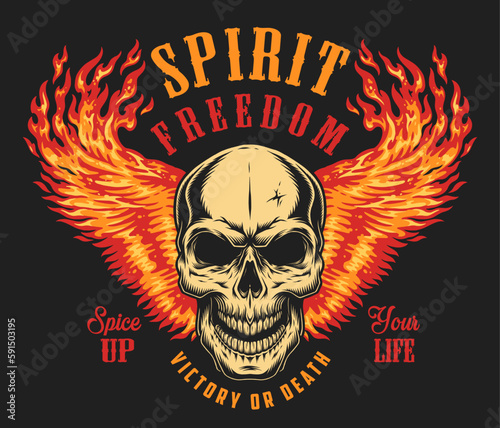Skull with Fire poster colorful
