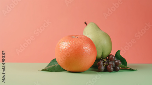 organic fruit on studio lighting pastel tone clean background generative ai