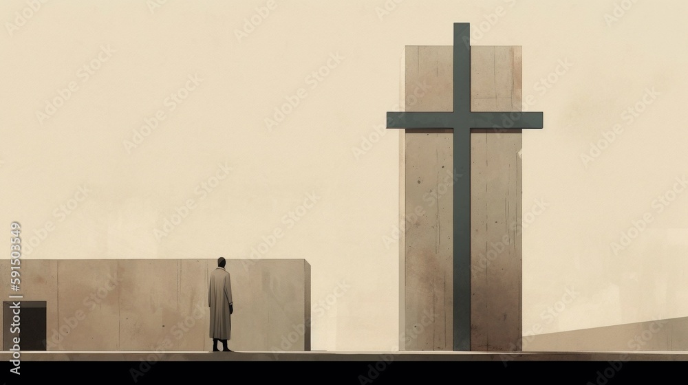 Jesus Christ crucified, minimalistic design, cross, christianity, Generative AI