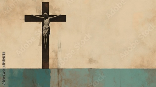 Jesus Christ crucified, minimalistic design, cross, christianity, Generative AI