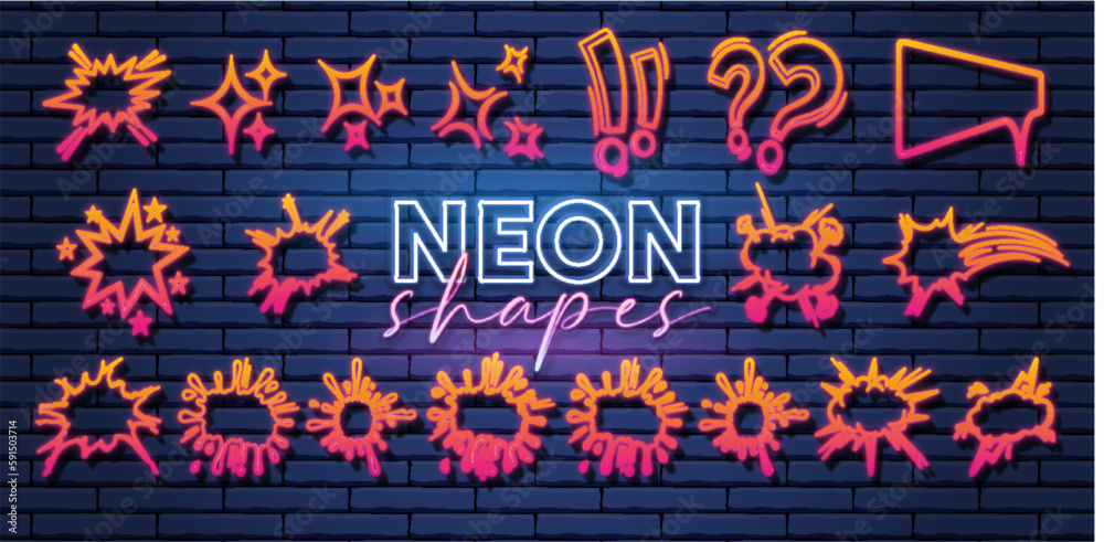 Neon abstract arrows and Speech bubbles set. Various doodle arrows and talk balloons with grunge texture. Hand-drawn abstract vintage infographic Vector collection.
