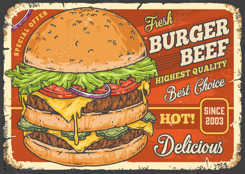 Hot hamburger vintage flyer colorful