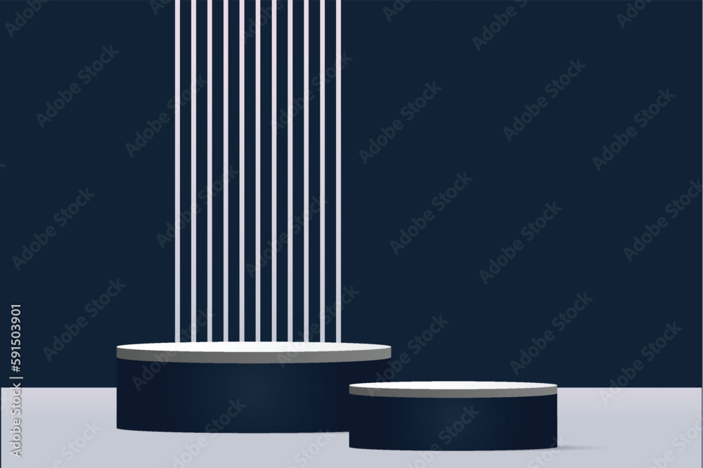 Timeless Elegance: Luxury White Cylinder Product Stand in Blue Room - Studio Scene for Minimalistic Product Display (3D Rendering) Timeless Elegance: Luxury White Cylinder Product Stand in Blue Room - Studio Scene for Minimalistic Product Display (3D Rendering)