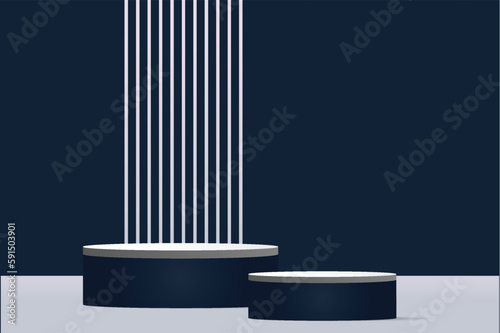 Timeless Elegance: Luxury White Cylinder Product Stand in Blue Room - Studio Scene for Minimalistic Product Display (3D Rendering)