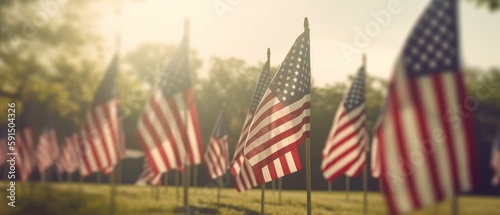 Memorial Day. Military. American flags. Generative AI