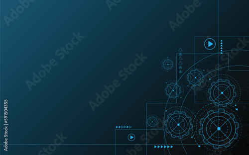 Abstract futuristic Cog Gear Wheel with arrows on dark blue color background. with Vector illustration gear wheel,  Hi-tech digital technology and engineering, digital telecom technology concept.