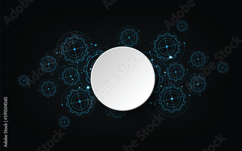Abstract futuristic Cog Gear Wheel with arrows on dark blue color background. with Vector illustration gear wheel,  Hi-tech digital technology and engineering, digital telecom technology concept.