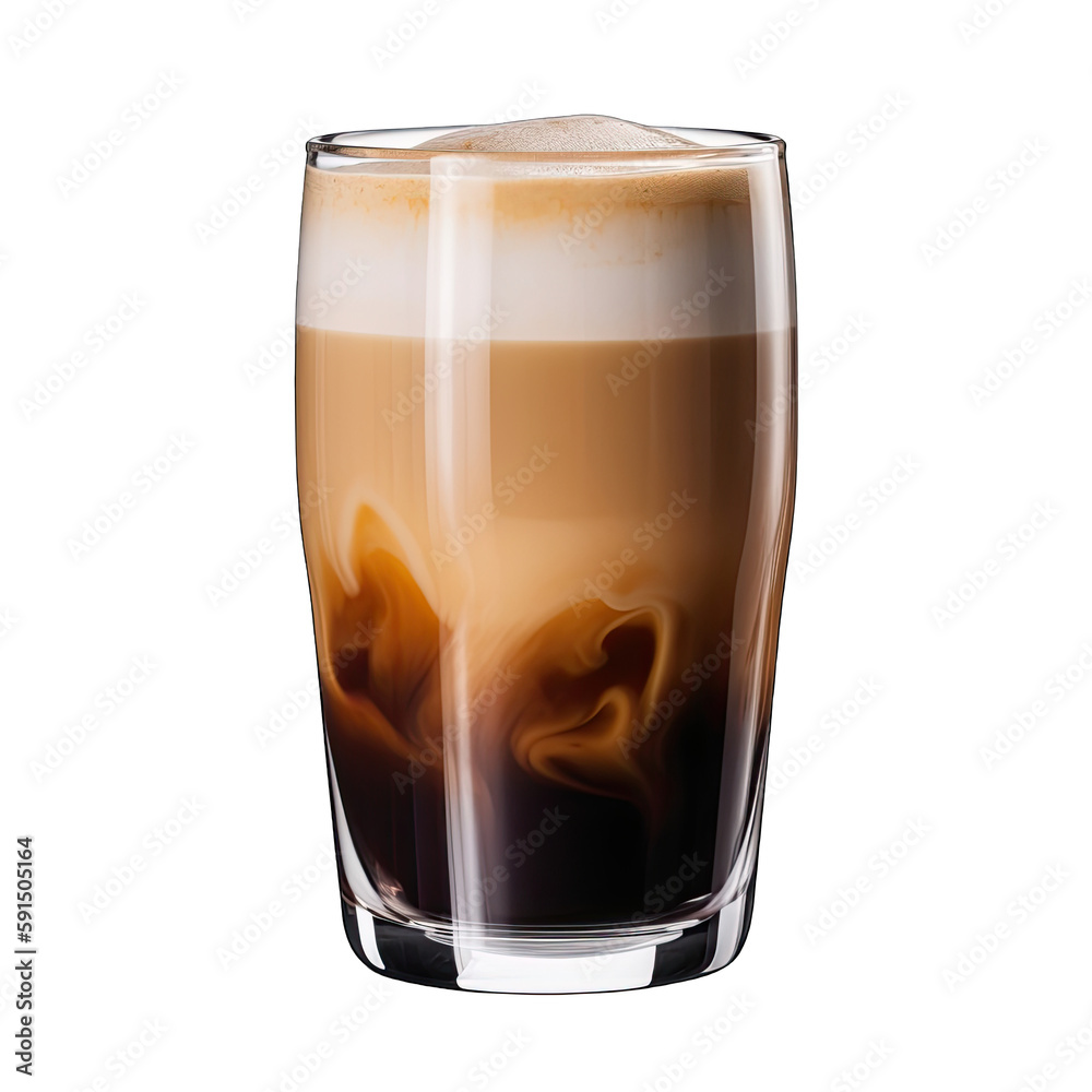A glass of coffee with milk and foam on top - obrazy, fototapety, plakaty 