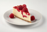 Slice of cheesecake with fresh raspberry. Generative Ai
